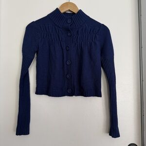 Navy Ruched Knit Cardigan